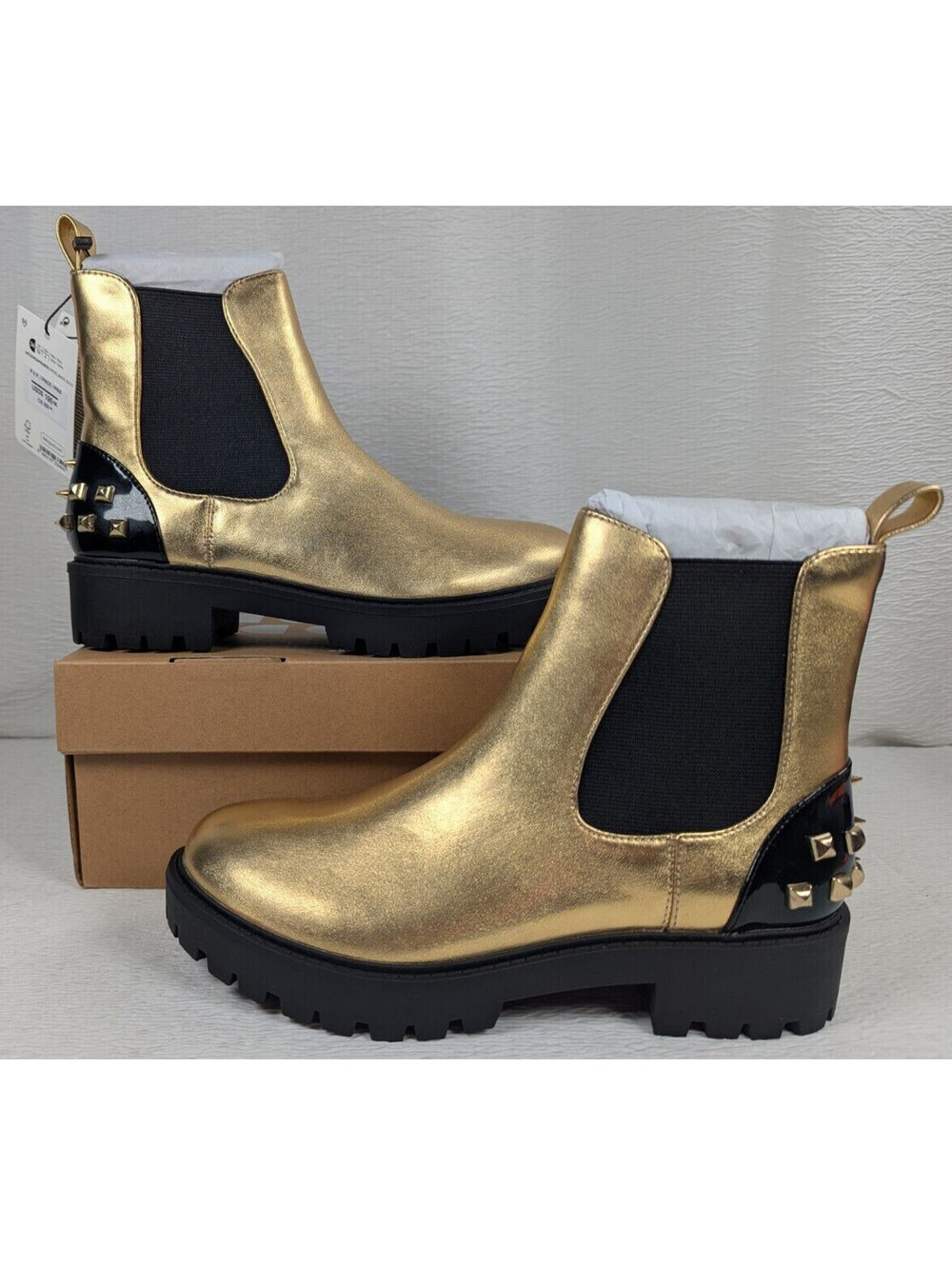 Authentic Desigual - Gold Black Leather Chemical Fiber Women's Boots - Size 6